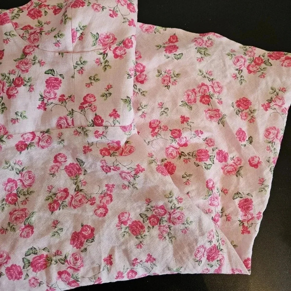 Zara Bloggers Favorite Pink Floral Lace Up Cutout Strappy Linen Blend Mini Dress - Picture 8 of 15